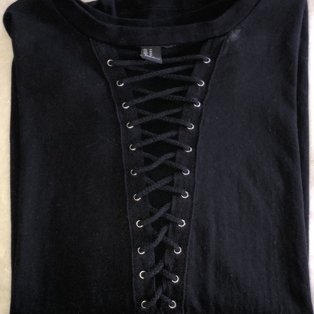Black V Lace up Top